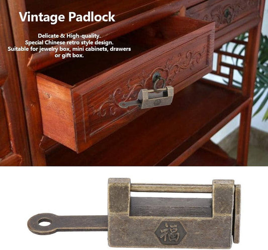 Vintage Retro Style Chinese Padlock - Charming Antique Lock Decoration for Dresser, Jewelry Box, Gift Cabinet and Furniture Locks (S)