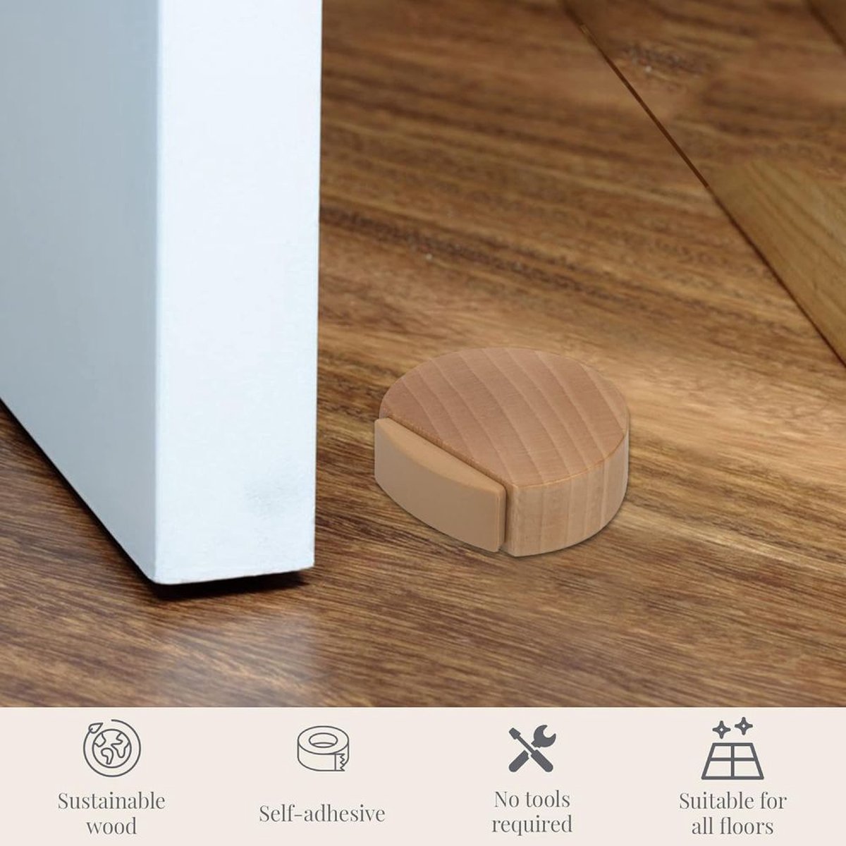 Round wooden doorstop, shockproof and anti-collision, set of 6, 4.5 x 4.2 x 1.6 cm, for floor and parquet, dark brown, 45 x 42 x 16 mm.
