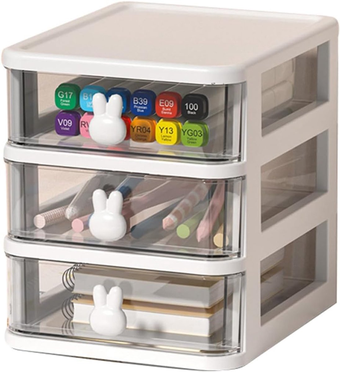 Drawer organizer - Pencil holder - Drawer organizer with - Large capacity drawer organizer for books, pens, office supplies and small baby clothing accessories - 3 drawers - White