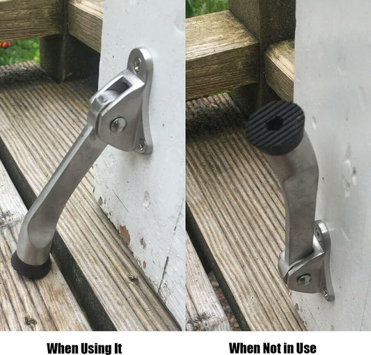 Set of 2 One Touch Adjustable Metal Doorstops - Zinc Alloy Doorstop with Rubber Buffer, 13 cm, for Indoor and Outdoor Use