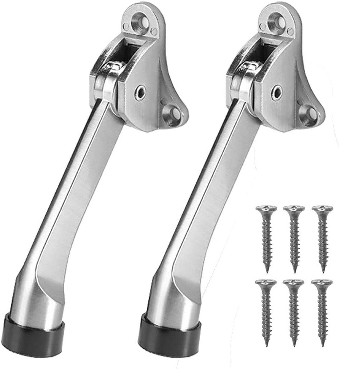 Set of 2 One Touch Adjustable Metal Doorstops - Zinc Alloy Doorstop with Rubber Buffer, 13 cm, for Indoor and Outdoor Use