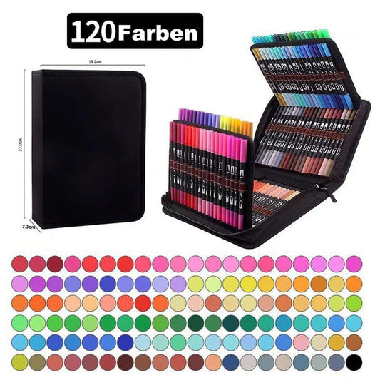12 Watercolor Pens Double-Ended Washable for Creative Painting with Fine and Broad Tips, 12 Colors, 120-pack