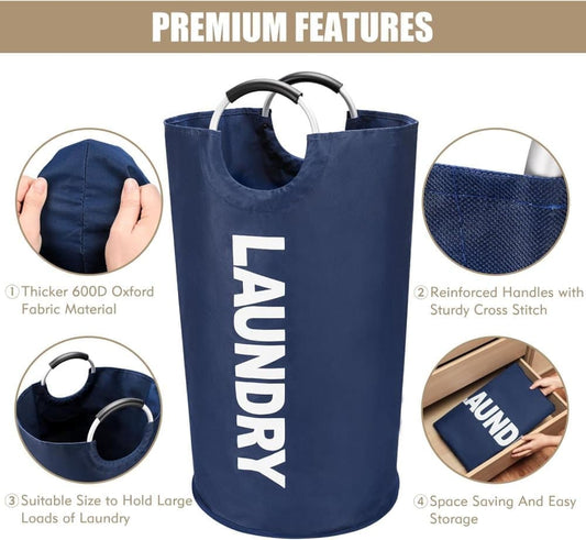 90L Foldable Laundry Basket with Handles, Waterproof, Light Blue, 38x38x79 cm