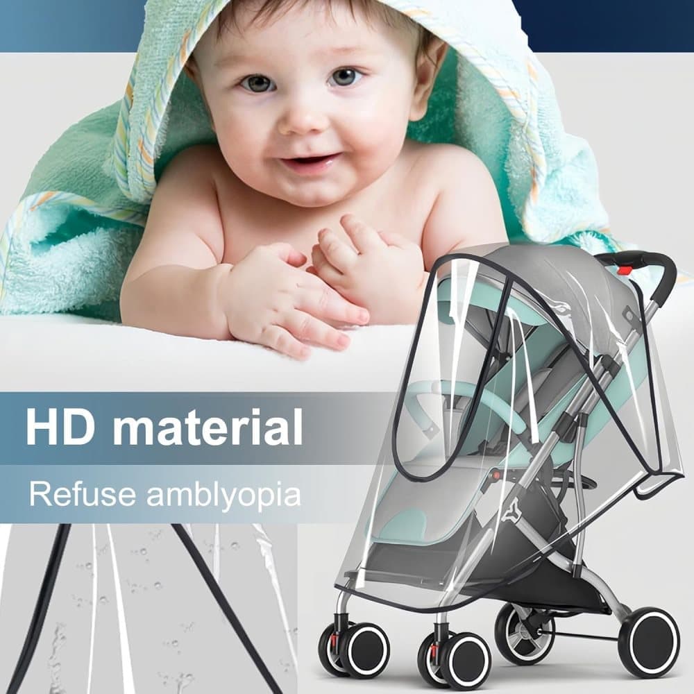 Universal Rain Cover Stroller Transparent EVA with Zipper and Window, Wind and Waterproof Protection