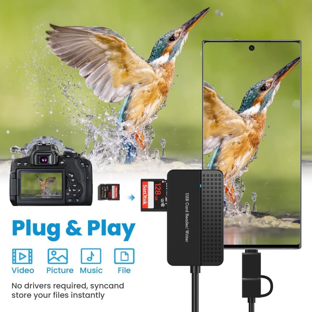 4-in-1 Card Reader USB 3.0 & USB-C High Speed 5120 Mbps, Compatible with Mac iPad PC Smartphone, Micro SD SD CF MS Stick