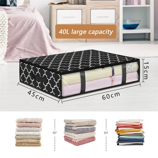 2-Pack Foldable Storage Boxes for Clothes and Blankets, Under-Bed Drawers, Multifunctional Organizer, Black