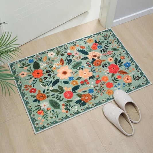 Floral Doormat Non-slip Absorbent Dirt-Resistant Machine Washable for Bathroom Hallway and Kitchen, 40x60cm, Orange