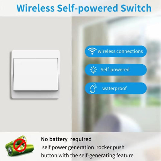 1 Battery-Free Wireless Switch Kit with 1 Receiver and 1 Single-Gang Switch, Self-Sufficient Radio-Controlled Home Lighting, Easy Installation, Gray