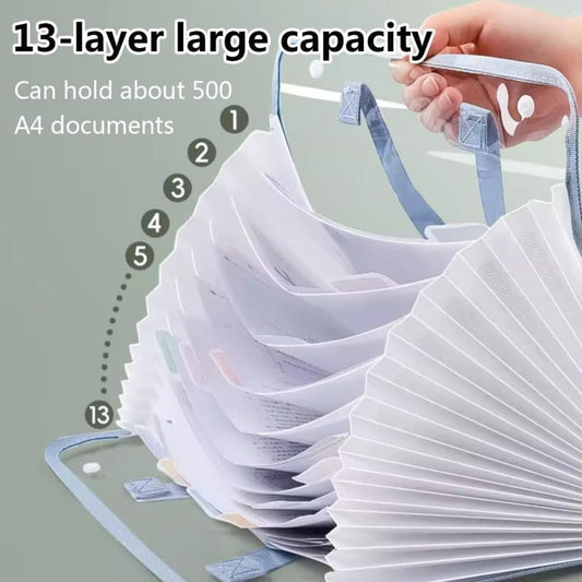 13 Compartments A4 Document Folder, Transparent Waterproof with Snaps, for School and Home, compatible with A4, Green