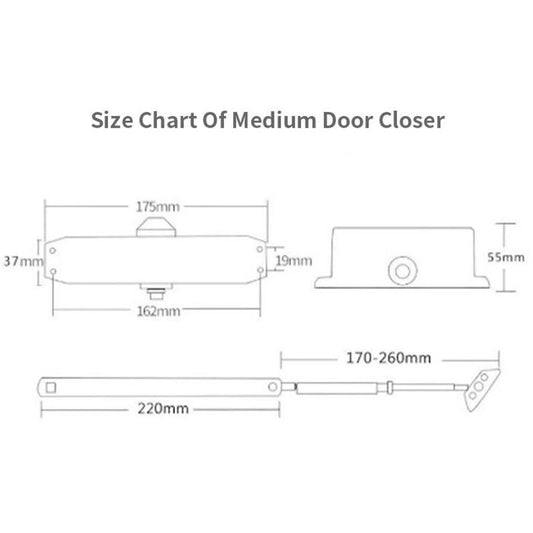 1 Piece Hydraulic Automatic Door Closer with Rotating Arm, for 45 to 85 kg Doors