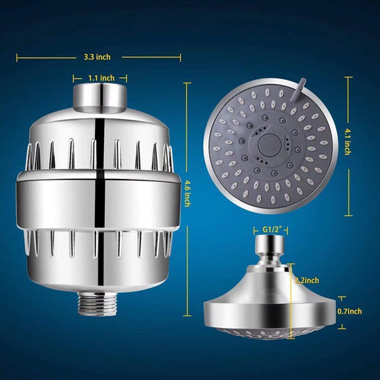 Fixed Shower Head with 15 Stage Anti Limescale Vitamin C High Flow Shower Filter