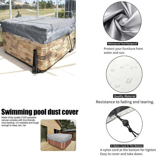 Black Square Waterproof Hot Tub and Swimming Pool Dust Cover, 220 x 220 x 30 cm