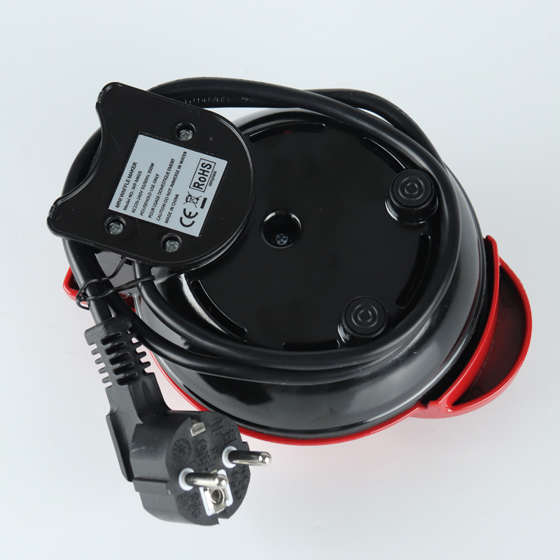 420W Mini Portable Electric Waffle Maker, ideal for home breakfast, pancake & dessert baking(Red heart)