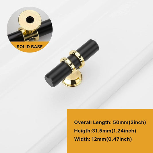 Cabinet Knobs - Drawer Knobs and Handles - 2 Pieces - Black and Gold, Single-Drill Design - Zinc Alloy - Suitable for Kitchen, Dressing Table, and Other Furniture