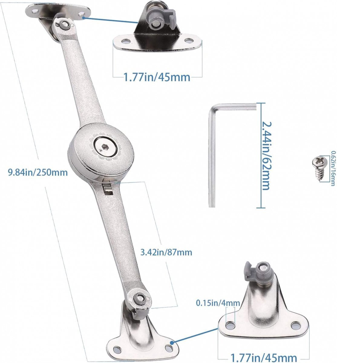 Flap Hinge - With Screws and Allen Key - High Load Capacity - 2 Pieces - Nickel-Plated - Support - Kitchen Cabinet Hinge - Furniture Hinge - Overlay Hinge - Hinge - Flap Supports - Lid Support Hinge - Sturdy & Durable