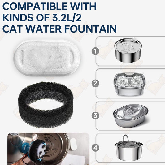 Cat Drinking Fountain Filters - 24 x Cat Fountain Filters - Filter Cartridges for Pet Water Dispensers - Drinking Fountain Filter Refills - Water Filter & Sponge Filter - Cat Water Fountain Accessories - 12 Cat Fountain Filters and 12 Pump Sponges