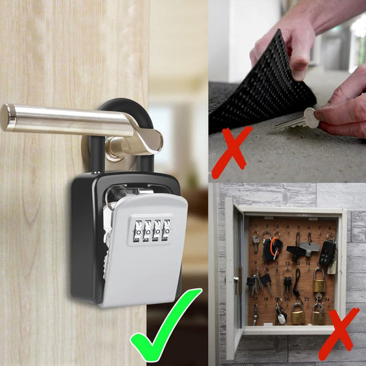 Outdoor/Indoor Key Safe - Small Key Safe with Code - Key Cabinet - Key Box - Small Safe with Combination Lock - Central Key Storage - Removable Lock - No Drilling Required - Wall-Mounted - Water-Resistant - Grey