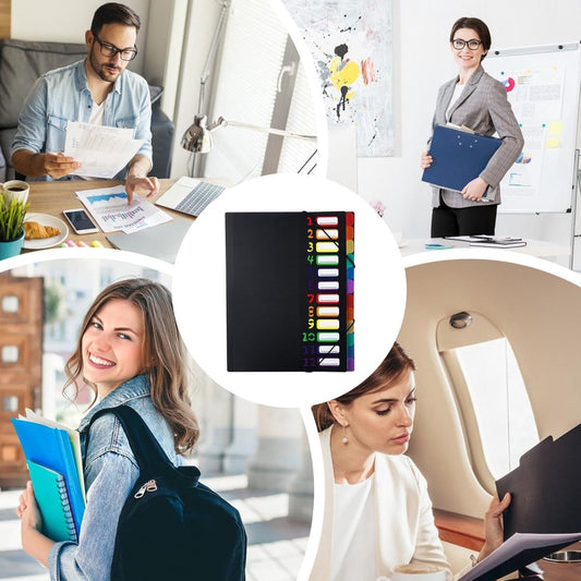 A4 Expandable Project Folder - A4 Sorting Folder - 12 Compartments - File Folder with Tabs - Compartment Folder - Desk Folder - Storage Folder - Document Folder - Work Folder - Clear Classification - Black