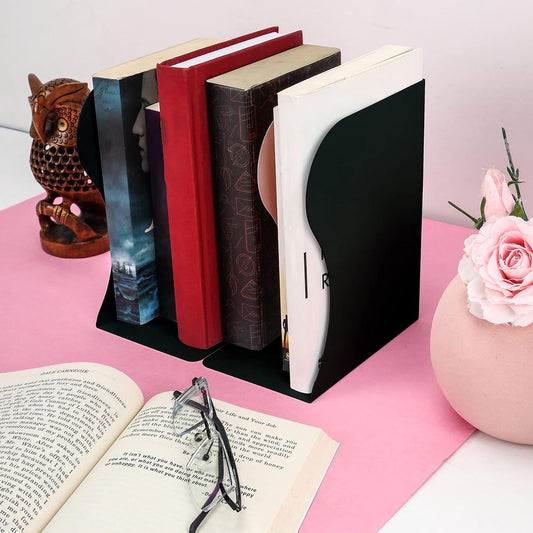Bookend - Book Stand - Book Holder - Book Support - Bookends - Magazine Holder - Adjustable - Stylish Design - Non-Slip Feet - Multifunctional Use - For Shelves, Office, Library, Home and School - Metal - Black