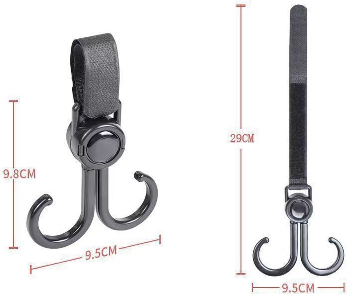 Stroller Bag Hooks - 6 Pieces - Bag Hook - Bag Hanger - Buggy Hooks - Baby Stroller - Diaper Bag Hook - Shopping Hook - Hooks for Bags - Universal Hook - Buggy Hook - Extra Sturdy - For Stroller, Buggy, Wheelchair - Black