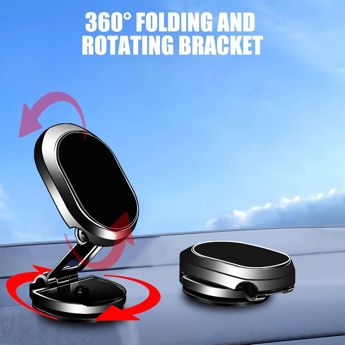Magnetic Car Phone Holder - Magnetic Car Phone Holder - Foldable Multi-Angle Rotation - 360 Degree Rotatable Magnetic Phone Holder - For Mobile Phones / Smartphones In The Car - Universal Magnetic Release - Black