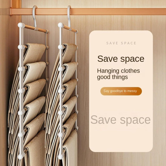 6-in-1 Trouser Hanger - Clothes Hanger - Space-Saving - Hang Up to 6 Trousers - Multiple Trousers - For Women and Men - For Trousers, Scarves, Jeans, Clothing, Towels, Skirts - 50.5x35.5 Cm - White - 1 Piece