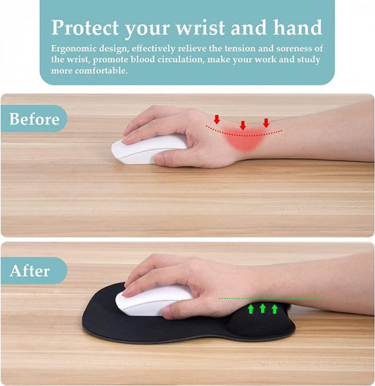 Mouse Pad with Wrist Rest - Ergonomic Mouse Pad - Gel Mouse Pad - Non-Slip - Prevent Wrist Fatigue - Suitable for Gaming, School, and Office - 24 x 21 cm - Black
