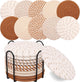 Set of 10 Round Coasters with Stand - Coaster Set - Thermal Insulation - Non-Slip Braided Cotton Coasters - Coasters for Glasses - for Glasses - For Drinks, Bar, Cups, Table Coasters - Khaki/White