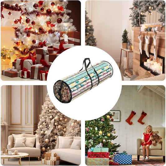 Wrapping paper storage bag - 80*22cm - Wrapping paper storage bag - Christmas wrapping paper cleanup bag - Round organizer for wrapping paper for Christmas gifts - storage boxes for wrapping paper - Transparent storage bag - storage bag - with handles - P