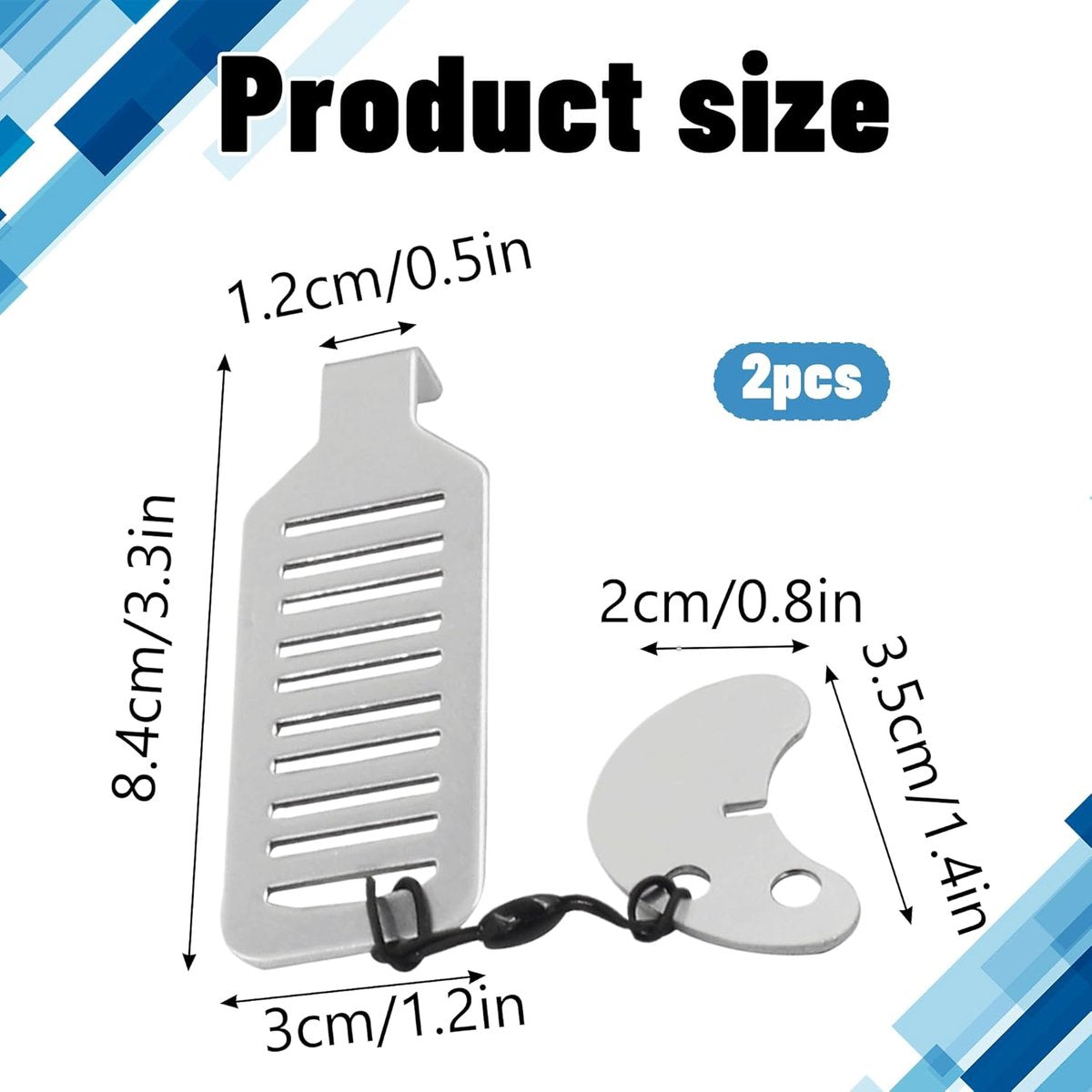 2 pieces - Door stopper - Portable door lock - Lock - Portable security door locks - Anti-theft door stopper - Anti-burglary door stopper - theft protection - for travel, apartments, hotels, schools, vacation homes - 8*3 cm - silver
