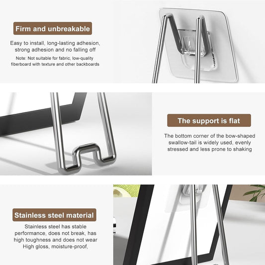 6 pieces - Photo Frame Stand - 13 cm - Photo Stand - Stainless steel photo frame stands - photo frame easel holder - self-adhesive photo stand - display stand - storage rack - hook - suitable for photo frames of 15-26 cm - silver