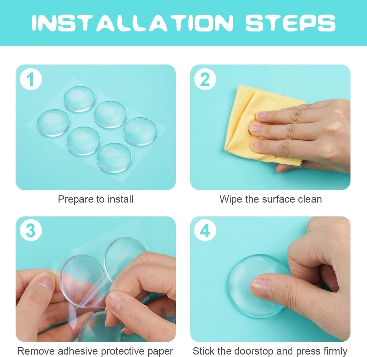 Transparent Door Stoppers - 12 Pieces - Wall-Mounted Door Handle Stop - Bumpers - Transparent Self-Adhesive Silicone Door Stops - Door Buffers - Transparent Shock Absorbers - Powerful Door Stop - For Cabinet Doors, Kitchen, Bathroom, Office
