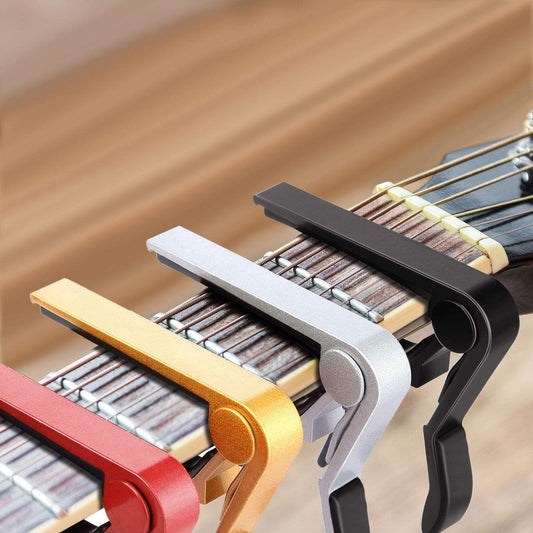 Pieces Guitar Capos - Universal Capos - Guitar Capo Clamps - Aluminum Metal - Suitable for acoustic and classical electric guitars, bass, banjo, violin, mandolin, ukulele, all types of lightweight string instruments - Black, Red, Silver, Gold