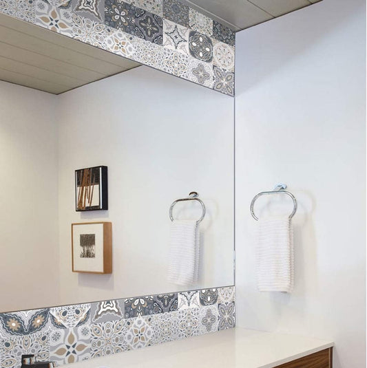 24 Pieces PVC Mosaic Tile Sticker - 10x10 cm - Adhesive Tiles - Moroccan Wall Tile - Waterproof Wallpaper - Decorative Film Furniture Film - Self-Adhesive Tiles - for Kitchen, Cabinet, Furniture, Table - Decorative Sticker Tiles - Adhesive Film Tile Stick