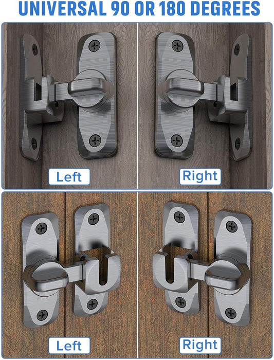 2 pieces - 90/180 degrees - sliding door lock - privacy protection - security sliding door lock - small gate locks - hardware for shed, garden, bathroom, cupboard, window - 80*25 mm - grey