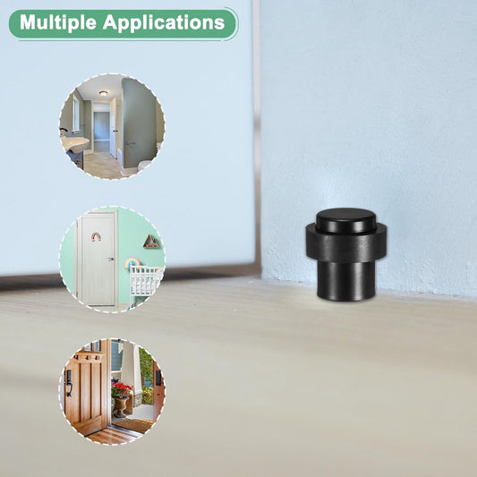 2 pieces - 40*40*45 mm - Door stop - cylindrical door stopper - stainless steel door stopper - for floor mounting - with black rubber - for indoor and outdoor use - holder for wall protectors for the bottom or top of the door - black