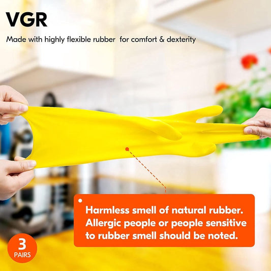 Cleaning gloves - 3 pairs - rubber gloves - dishwashing gloves - rubber gloves - dishwashing gloves - waterproof rubber gloves - household gloves - reusable - rubber - dishwashing gloves - size L - yellow