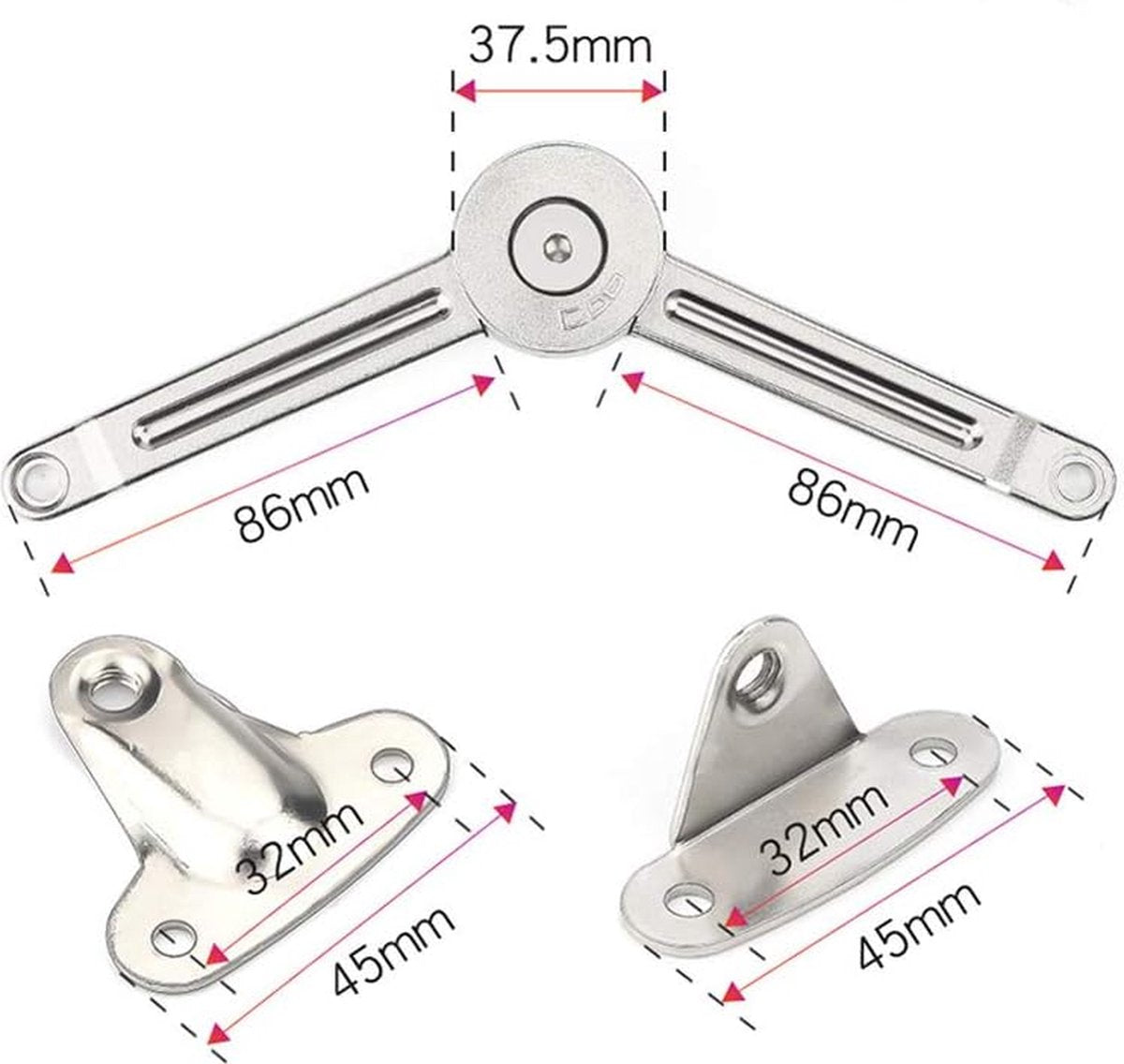 Flap hinge - 2 pieces - Stop hinge - Furniture hinge - Cabinet hinge - Overlay hinge - Flap supports - Lid support hinge - Zinc alloy - Silver - Nickel plated - With screws and Allen key - for kitchen, cabinet lift door