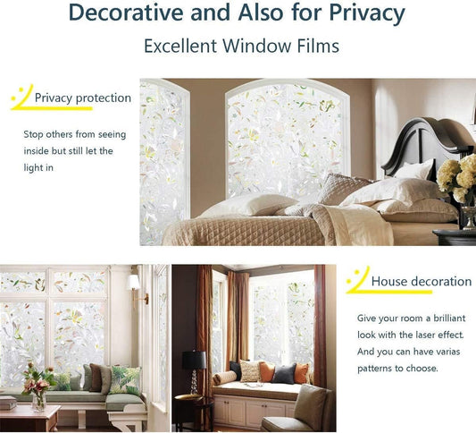 Window film - decorative window film - window sticker - 45x300 cm - Static - 3D orchid - anti-UV - Anti-peep - Translucent - Adhesive film without glue for windows and bathroom