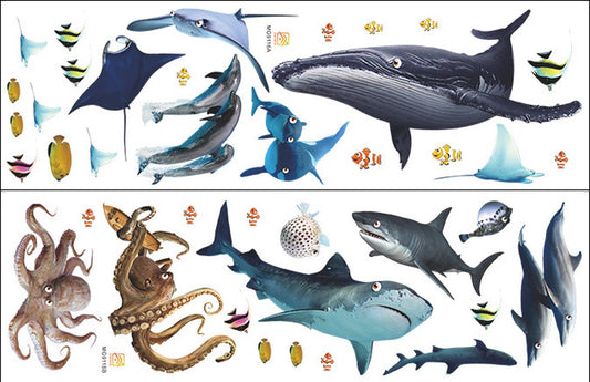 Wall Sticker Fish Aquarium - 68*93 cm - Reusable/Repositionable - Children's Room - Boys - Girls - Home Decor - Colorful Wall Sticker - Sea Animals - for Bedroom Bathroom Living Room