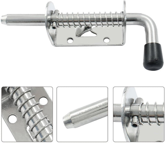 Sliding lock - 2 pieces - Sliding bolt - Gate bolt - Door lock - Bolt - Door bolt - Door lock - Plate bolt - 12.8 cm - No screws - Stainless steel - Silver - For shed gate, garden house door, cupboard