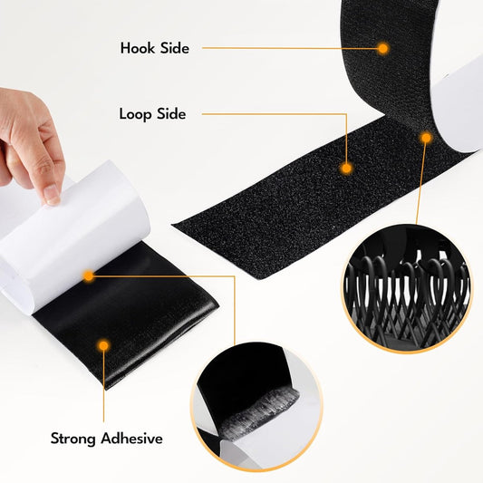 Self-adhesive hook and loop tape 5 meters - hook and loop tape - Black - Strong double-sided self-adhesive tapes - Black - 5m*10cm - Grip tape - Hook and loop tape