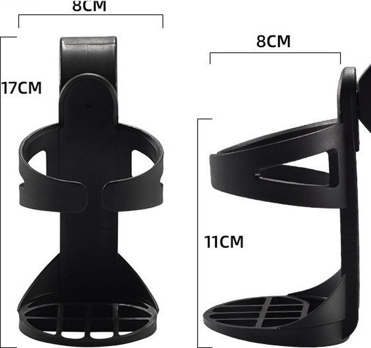 Bicycle cup holder - Cup holder - PP - black - Stroller cup holder - 360 degree rotation - adjustable clamp - Universal - large caliber - for mountain bikes, bicycles, strollers and wheelchairs