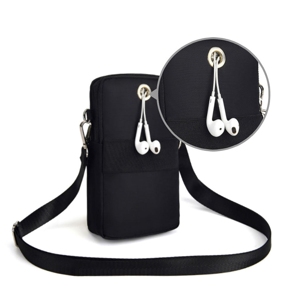 Mobile Phone Bag with Shoulder Strap in Durable Nylon Polyester Black
