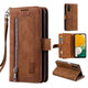 Compatible with Samsung Galaxy A26 5G Phone Case, PU Leather Zipper Wallet with 9 Card Slots, Brown