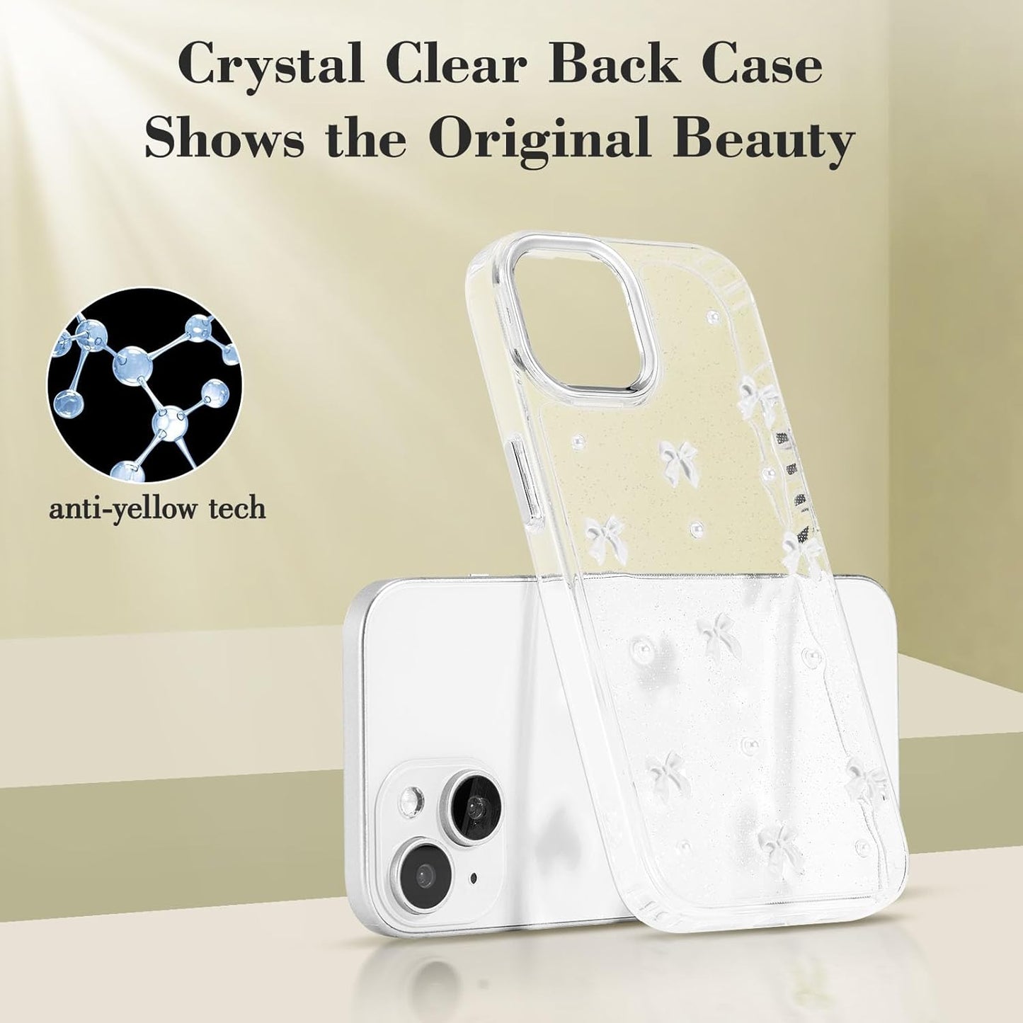 Phone Case Compatible with iPhone 15, Shiny 3D Bowknot Phone Case, Cute Transparent Bowknot, Thin, Soft and Durable, White iPhone 15