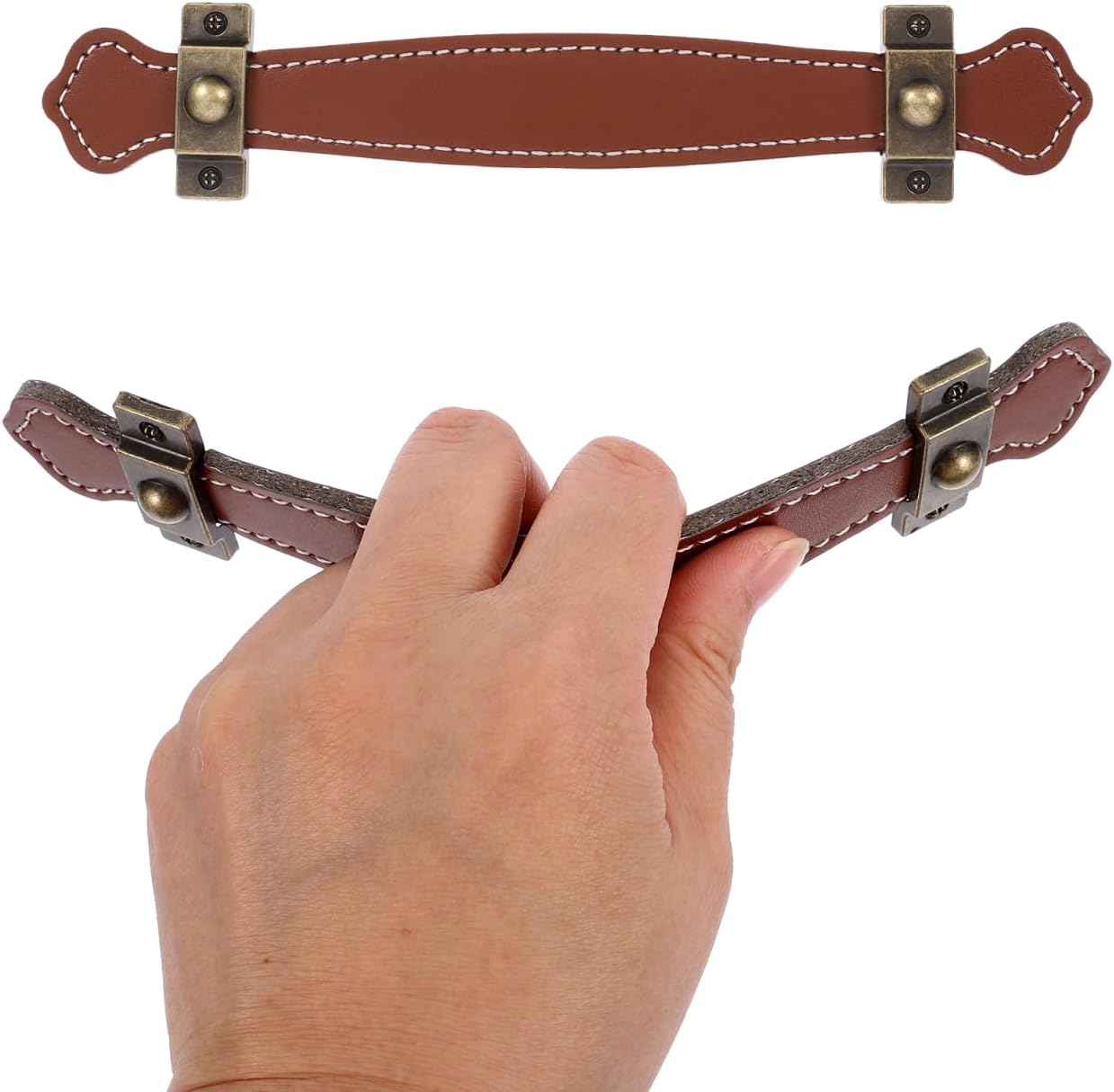 2pcs Vintage Replacement trunk handles leather cabinet handles drawer leather handle Luggage Handle Strap, Brown, Size 2, (632TO04N4SLG6O33FGRH8M)