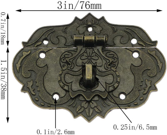 Antique Embossing Decorative Brass Hasp Clasp Latch Lock with Screws for Jewelry Box Ordinary Box Wooden Case Furniture Decoration (Bronze)