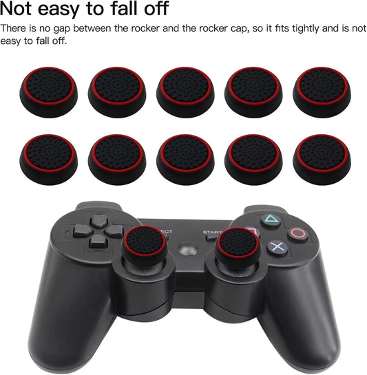 10Pcs Analog Controller Thumb Stick Grip Thumbstick Cap Cover for PS3/PS4/PS5 Controller - Black Background with Red Circle