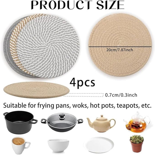 Placemats - Set of 4 - 20cm Placemats - Round Placemats - Heat Resistant Coasters - Washable - Suitable for kitchen tables and family dining rooms